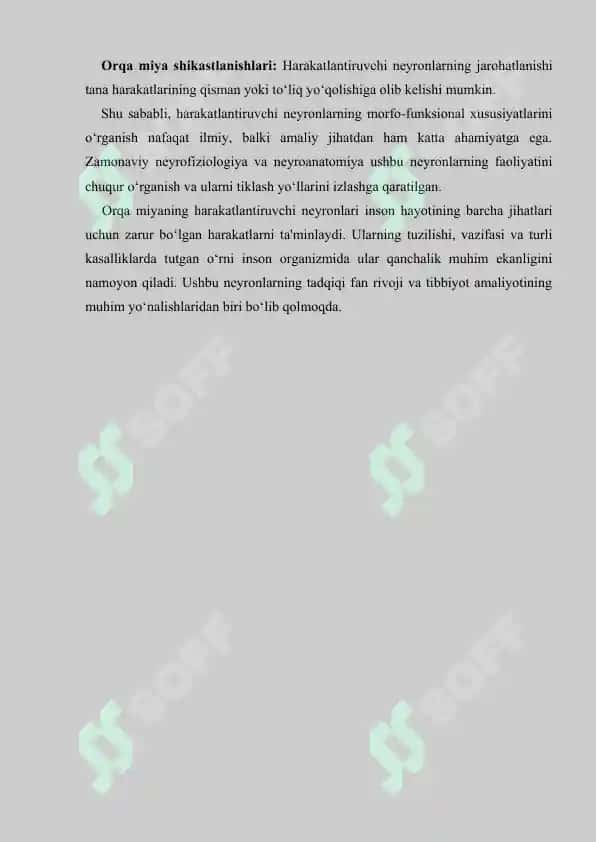 Orqa miyaning harakatlantiruvchi neyronlarning turlari ularning morfo-funksional xususiyatlari. Referat 9 bet. 4