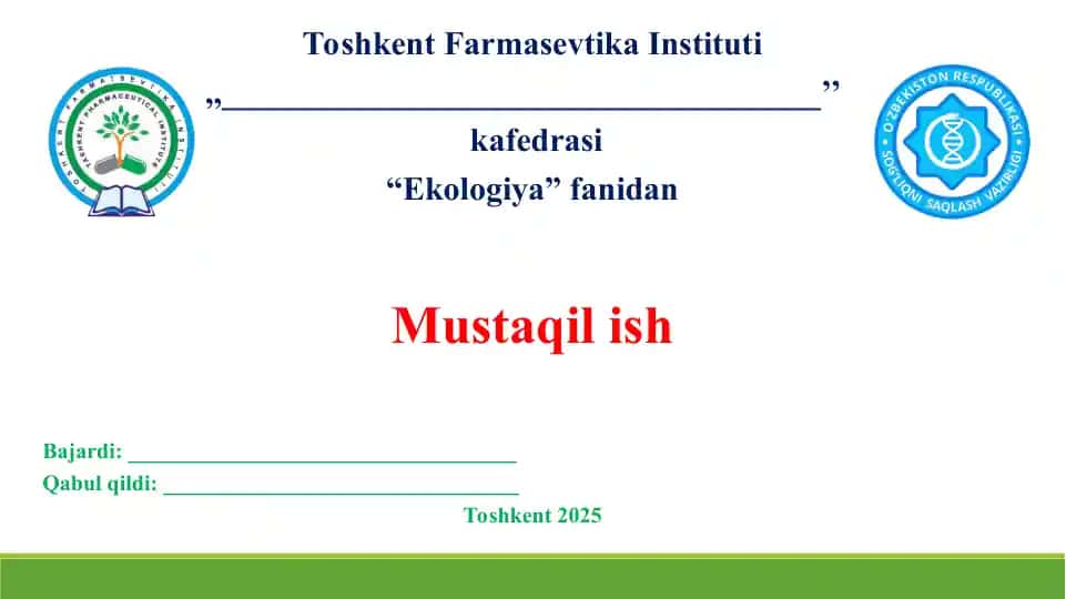 20. Qattiq maishiy chiqindilar, ularni qayta ishlash va ko’mish muammolari 2. Taqdimot 11 bet.