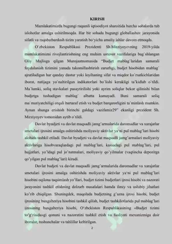 BYUDJET TASHKILOTLARIDA BYUDJETDAN TASHQARI MABLAG’LARINI JALB QILISH VA ULARDAN FOYDALANISH 2