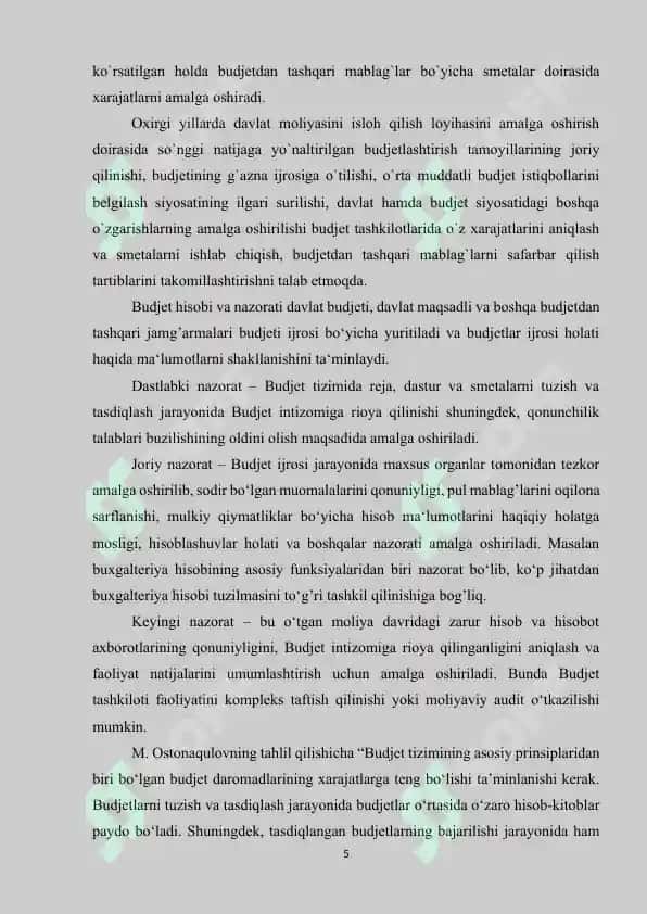 BYUDJET TASHKILOTLARIDA BYUDJETDAN TASHQARI MABLAG’LARINI JALB QILISH VA ULARDAN FOYDALANISH 5