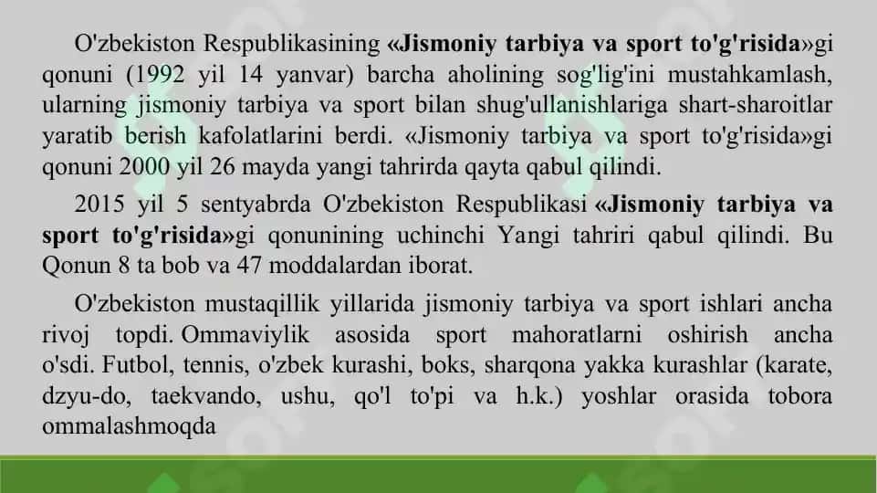 11. Mustaqillik yillaridagi sport sohasida erishilgan yutuqlar. Taqdimot, 11 bet. 3