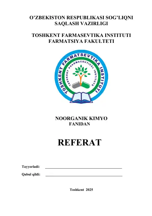 11. Metallofermentlar. Kompleks birikmalarning farmatsiya va tibbiyotda ishlatilishi. Referat 11 bet.