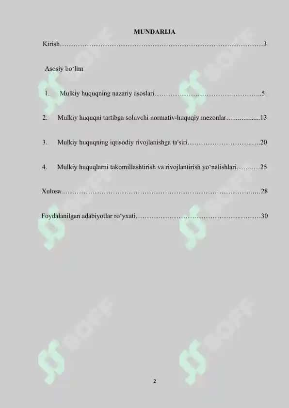 Mulkiy huquqning nazariy va amaliy asoslari (kurs ishi) 2