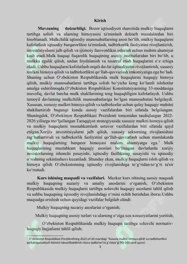 Mulkiy huquqning nazariy va amaliy asoslari (kurs ishi) 3