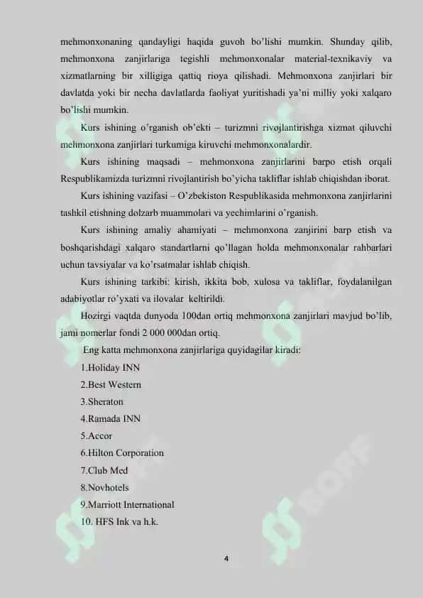 Xalqaro mehmonxonalar zanjiri va ularning afzalliklari 4