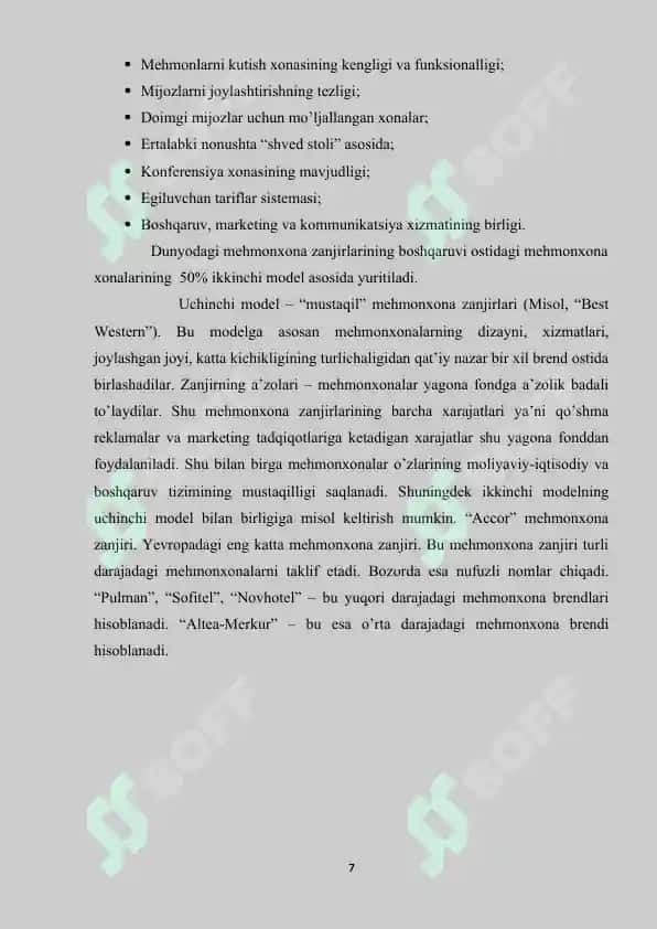 Xalqaro mehmonxonalar zanjiri va ularning afzalliklari 7