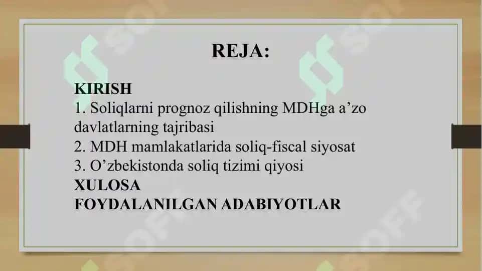 Soliqlarni prognoz qilishning MDHga a’zo davlatlarning tajribasi 2