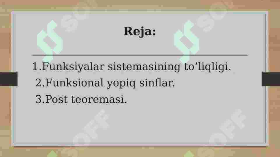 Funksional yopiq sinflar. Post teoremasi 2