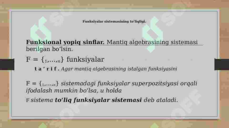 Funksional yopiq sinflar. Post teoremasi 3