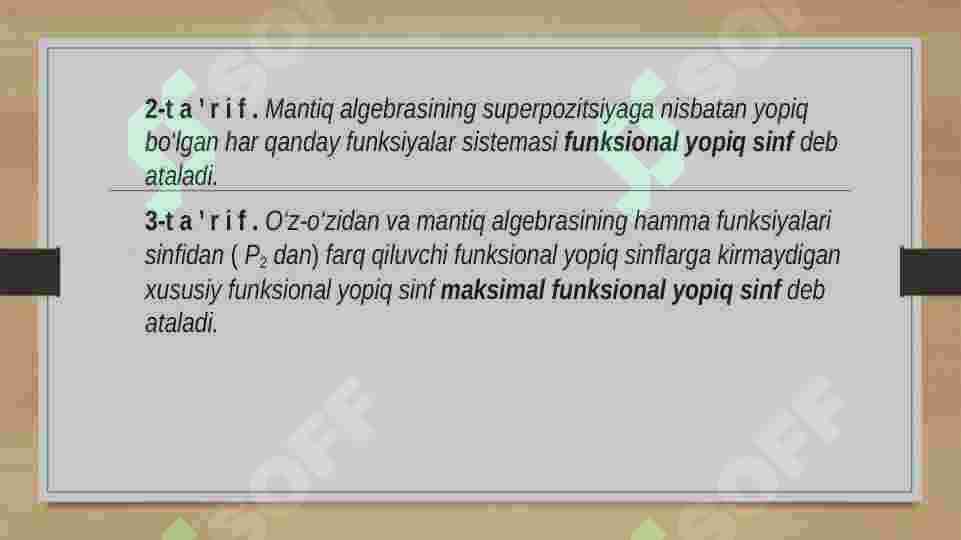 Funksional yopiq sinflar. Post teoremasi 4
