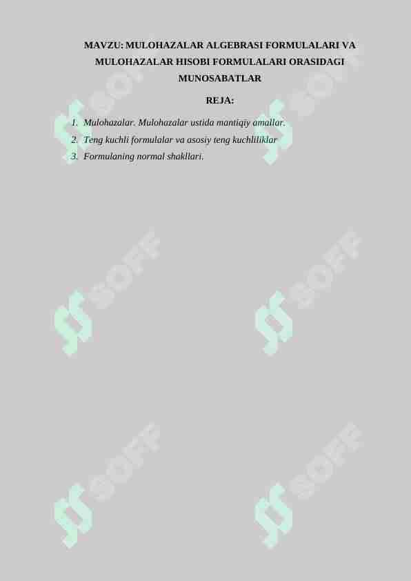 Mulohazalar algebrasi formulasi va mulohazalar hisobi formulalari orasidagi munosabat