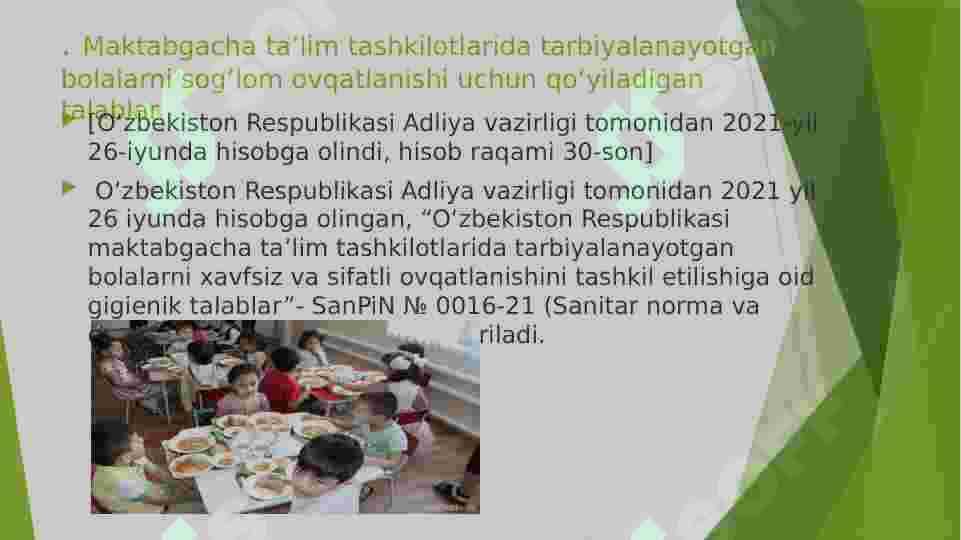 Maktabgacha yoshdagi bolalarni xavfsiz va sifatli ovqatlanishiga oid gigiyenik talablar 3