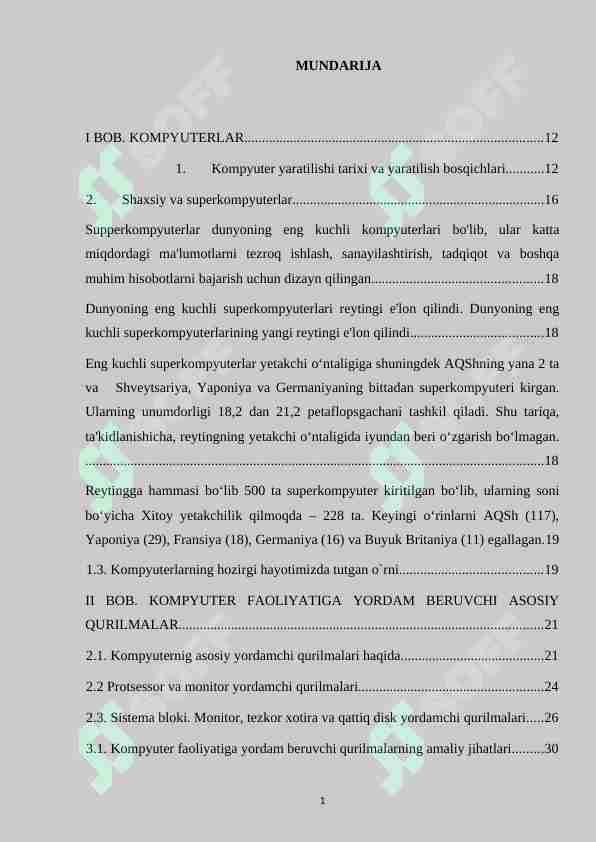 Kompyuterlar va ularning asosiy qurilmalari