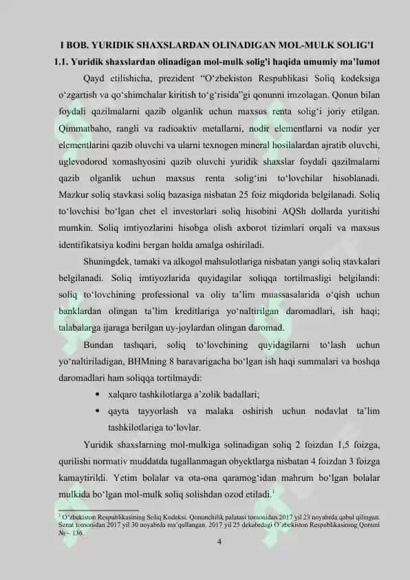 Yuridik shaxslardan olinadigan mol-mulk solig'i va uning uning o'ziga xos xususiyatlari 4