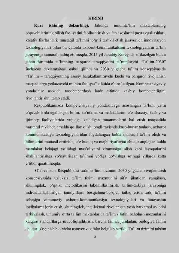 BIOLOGIYA KURSI “HARAKATLANISH” BOBINI O‘QITISHDA MODUL TA'LIM TEXNOLOGIYALARIDAN FOYDALANISH 3