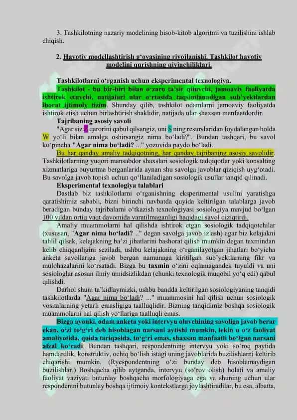 Tashkilot faoliyatini o‘rganishda hayotiy (tabiiy, jonli) modellashtirish usulidan foydalanshning ustuvor yo‘nalishtari 6