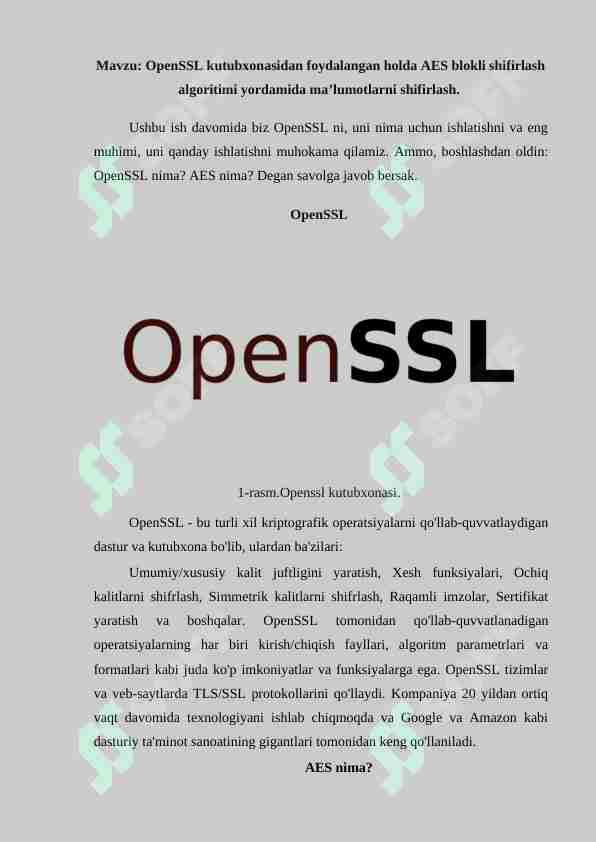 OpenSSL kutubxonasidan foydalangan holda AES blokli shifirlash algoritimi yordamida ma’lumotlarni shifirlash.