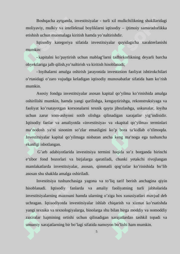 Iqtisodiyotning real sektoriga investitsiyalar jalb etish yo’llari. 5