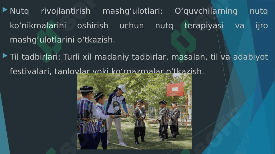 “Til va nutq markazi”, “San’at markazi”,“Syujetli rolli o‘yinlar va sahnalashtirish” markazida ta’limiy faoliyatni tashkil etish 7