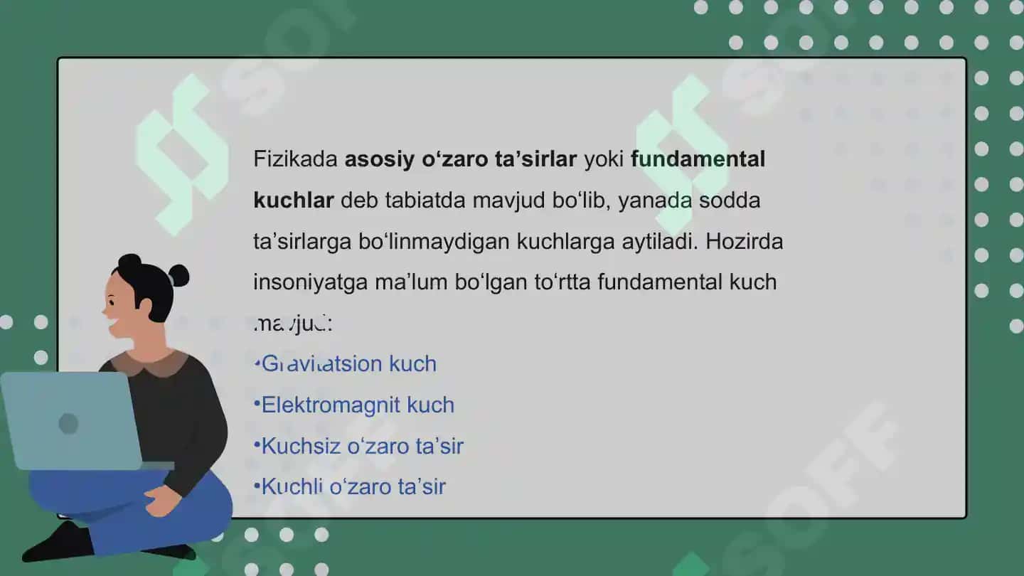 Fundamental o’zaro ta’sirlari turlari.Yagona maydon nazariyasi 2