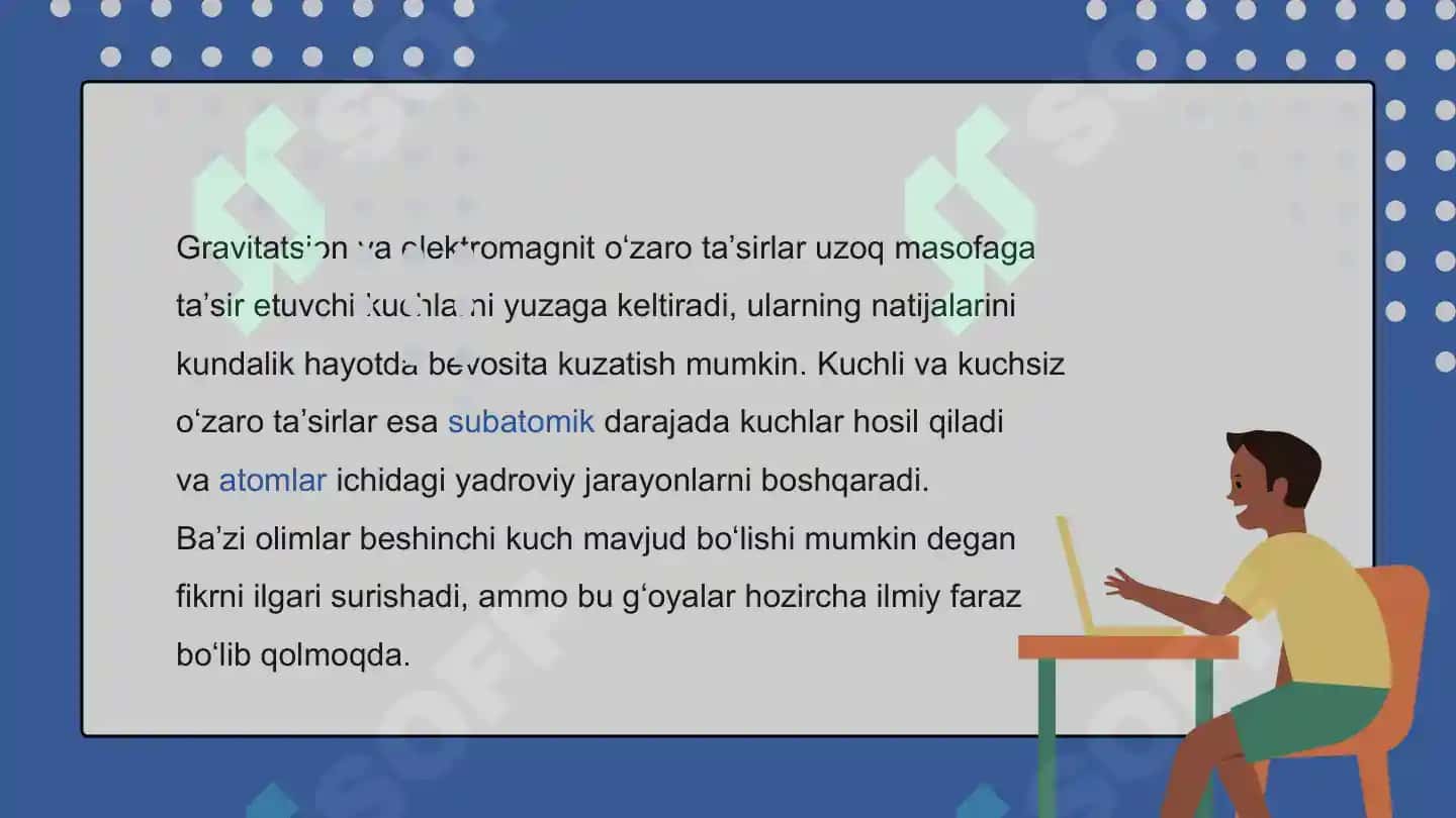 Fundamental o’zaro ta’sirlari turlari.Yagona maydon nazariyasi 3