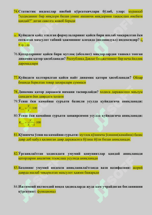 Statistika fanidan savollar 7