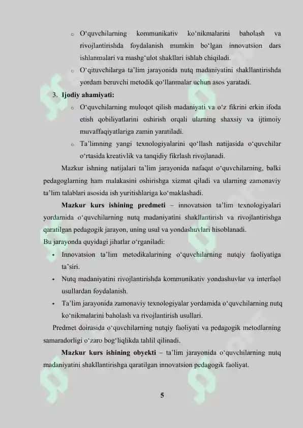 "Innovatsion ta'lim sharoitida o‘quvchilarning nutq madaniyatini shakllantirish metodikasi" 5