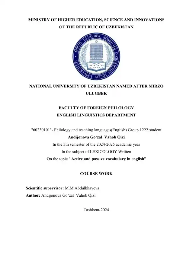 Course Work on "Active and Passive Vocabulary in English"