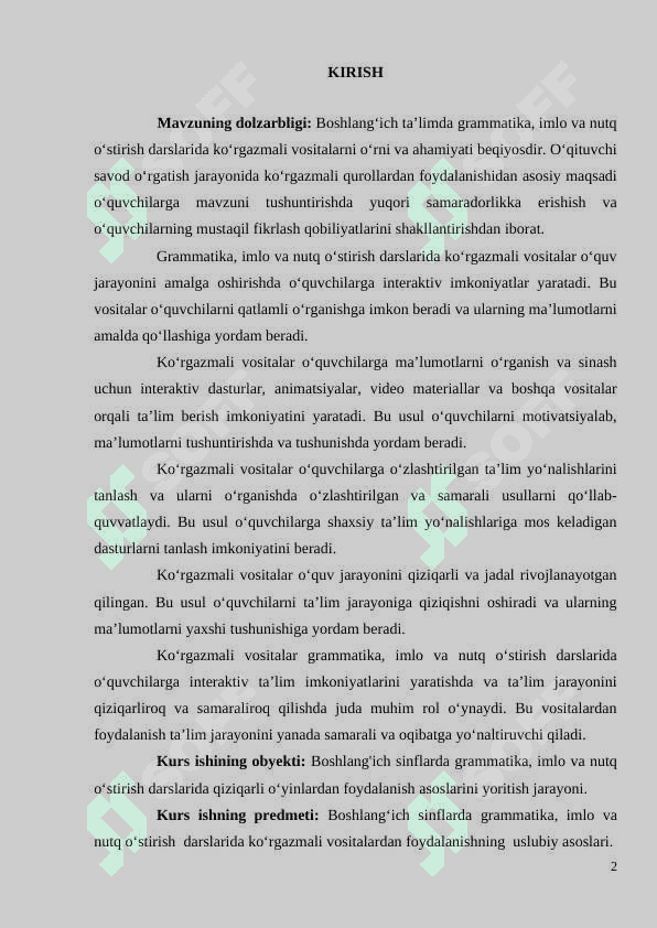 Boshlangʻich sinf grammatika, imlo va nutq oʻstirish darslarida koʻrgazmali qurollardan foydalanish 2