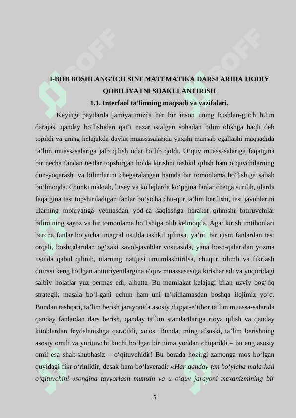 BOSHLANGʻICH SINF MATEMATIKA DARSLARIDA IJODIY QOBILIYATNI SHAKLLANTIRISH 5