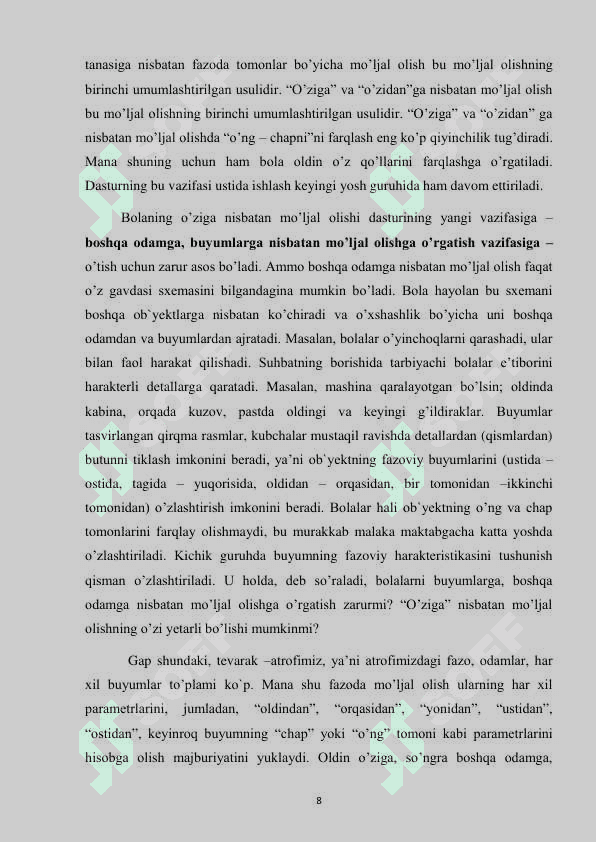 FAZOVIY TASAVVURINI RIVOJLANTIRISH VAZIFALARI FAZODA MOʻLJALGA OLISH UCHUN DIDAKTIK OʻYINLAR 8
