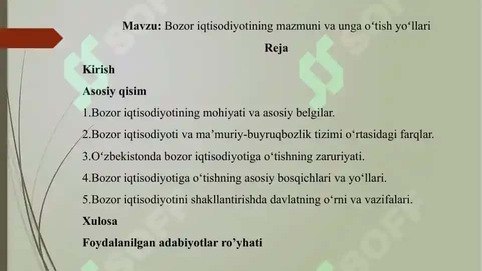 Bozor iqtisodiyotining mazmuni va unga oʻtish yoʻllari taqdimoti 2