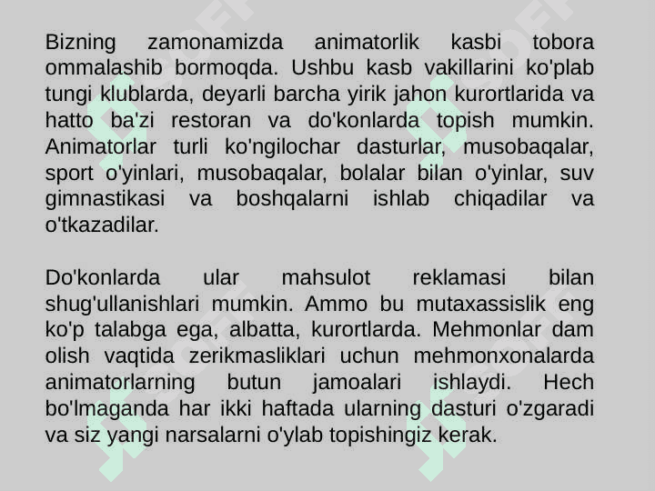 ANIMATSIYA XIZMATINI TASHKIL ETGAN MAXASSINING KASBIY VA SHAXSIY SIFATLARIGA QO'YILGAN TALABLAR. 3