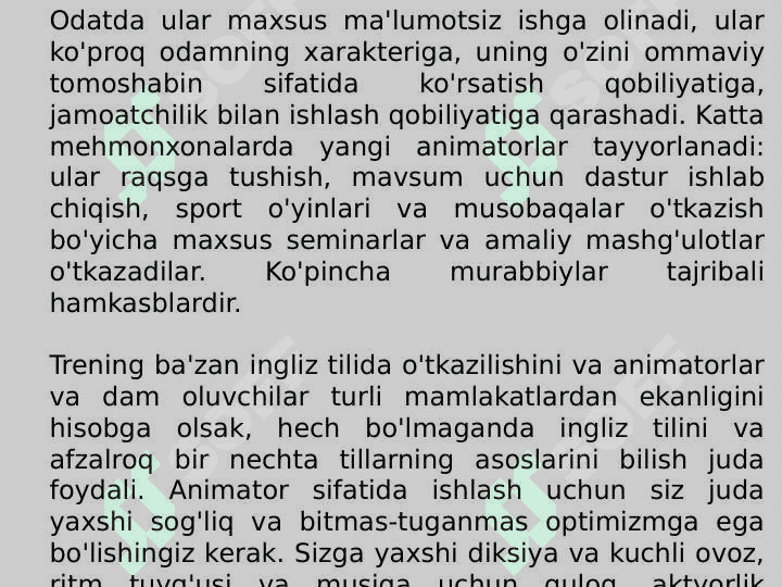ANIMATSIYA XIZMATINI TASHKIL ETGAN MAXASSINING KASBIY VA SHAXSIY SIFATLARIGA QO'YILGAN TALABLAR. 5