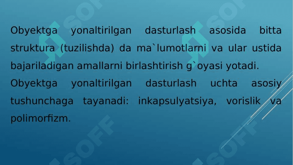 Ob’ektga yo’naltirilgan dasturlash. 2