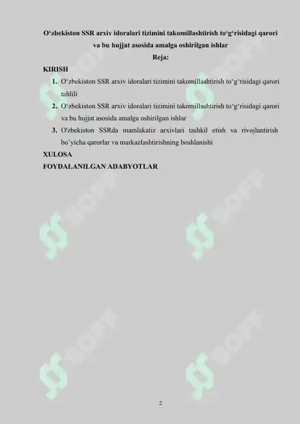 O‘zbekiston SSR arxiv idoralari tizimini takomillashtirish to‘g‘risidagi qarori va bu hujjat asosida amalga oshirilgan ishlar 2