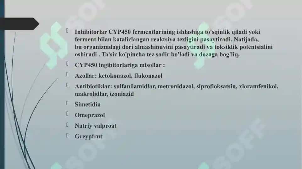 Sitoxrom R-450 induktorlari va ingibitorlarini klinikada qo'llanilishi. Sitoxrom R-450 geni 4