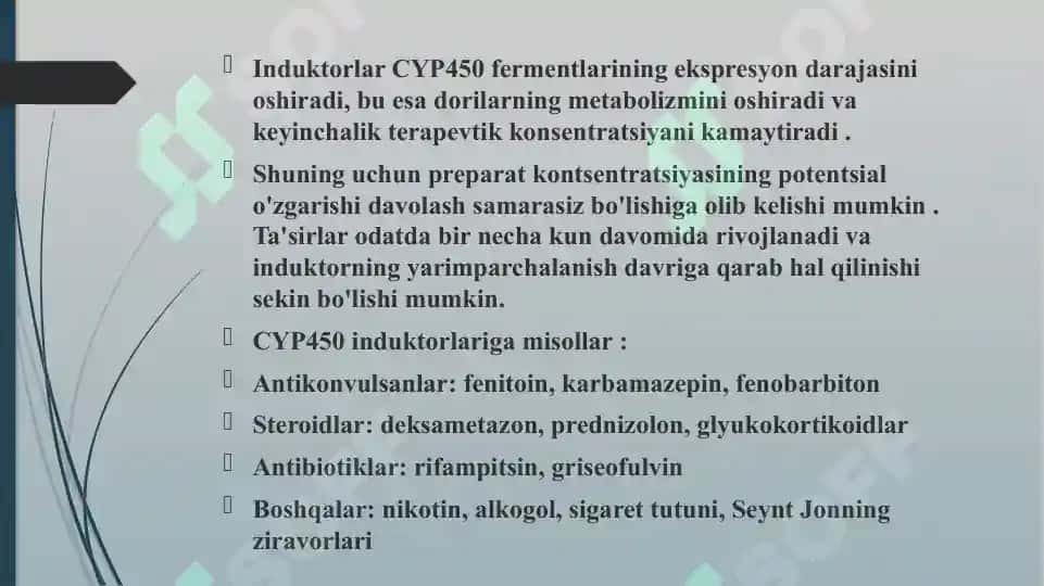 Sitoxrom R-450 induktorlari va ingibitorlarini klinikada qo'llanilishi. Sitoxrom R-450 geni 5