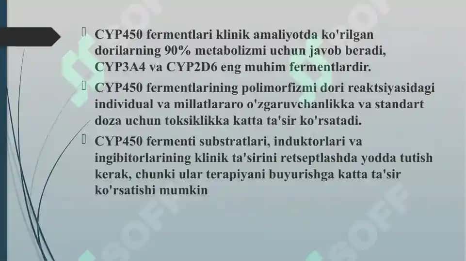 Sitoxrom R-450 induktorlari va ingibitorlarini klinikada qo'llanilishi. Sitoxrom R-450 geni 8