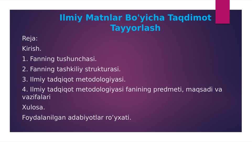 Ilmiy Matnlar Bo'yicha Taqdimot Tayyorlash
