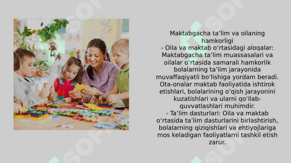 Maktabgacha yoshdagi bolalarni maktab ta’limiga tayyorlash nazaryasi. Yosh avlod tarbiyasida oilaning o’rni haqida mutafakkirlarning ta’limoti. 4