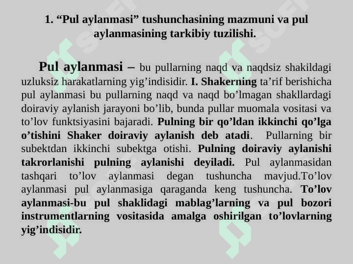 Pul aylanmasi va uning tarkibi 2
