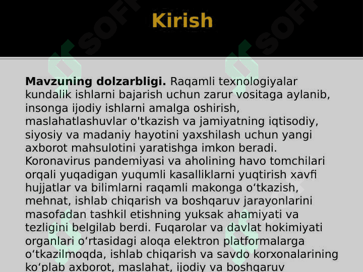 Hududlarni ijtimoiy-iqtisodiy rivojlantirishda raqamlashtirish mexanizmlarini takomillashtirish. 2