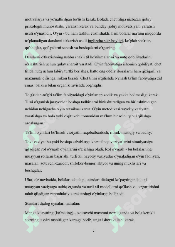 Tayyarlov guruhi bolalarini xorijiy(ingliz)tiliga o’rgatish metodikasi. 7