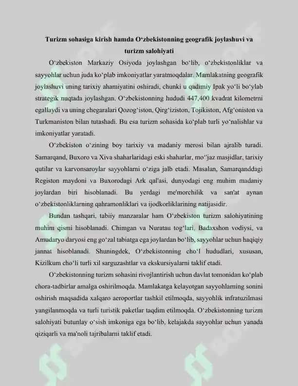 O‘zbekistonda turizm sohasida amalga oshirilayotgan va amalga oshirilgan islohotlar tahlili 2