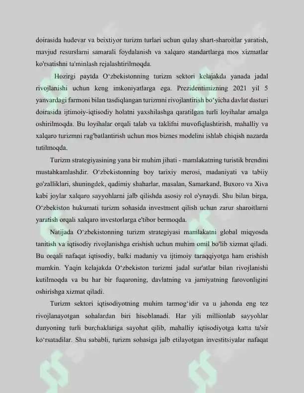 O‘zbekistonda turizm sohasida amalga oshirilayotgan va amalga oshirilgan islohotlar tahlili 5