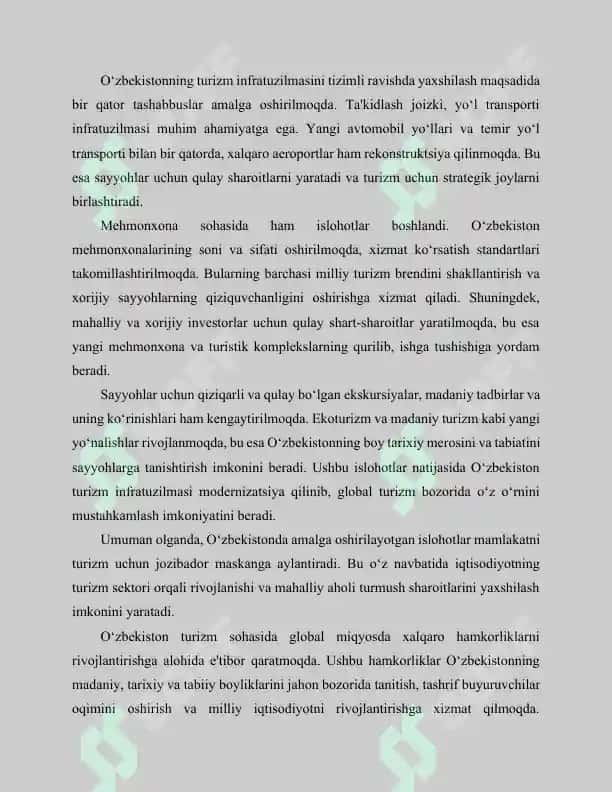 O‘zbekistonda turizm sohasida amalga oshirilayotgan va amalga oshirilgan islohotlar tahlili 7