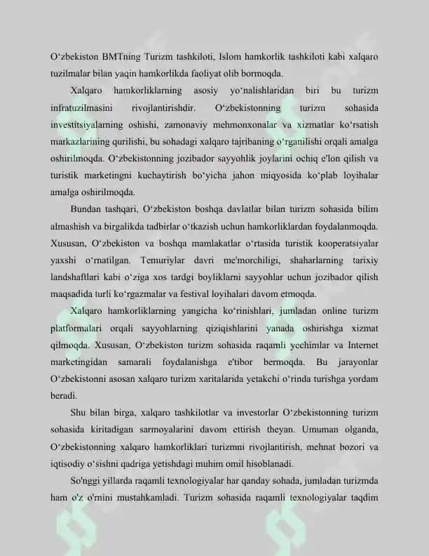 O‘zbekistonda turizm sohasida amalga oshirilayotgan va amalga oshirilgan islohotlar tahlili 8