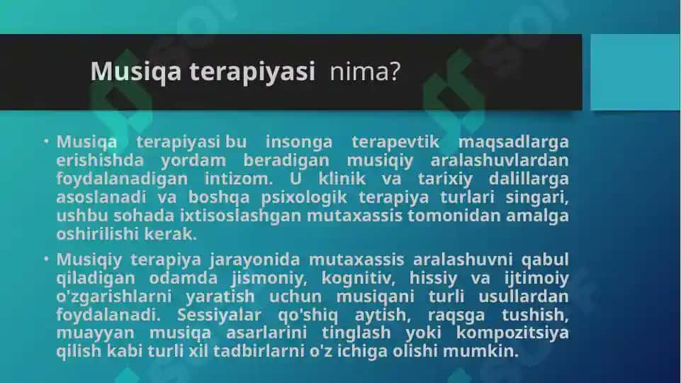 Musiqiy terapiya tarixi, foydalari, turlari va faoliyati 3