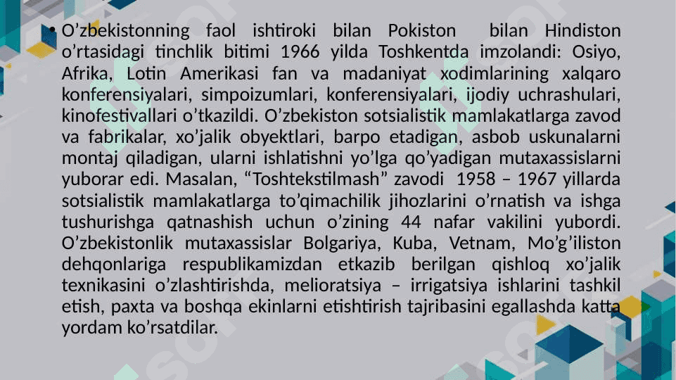 O'ZBEKISTONNING MARKAZIY OSIYODA TINCHLIK VA BARQARORLIKNI TA'MINLASHDAGI O'RNI 5